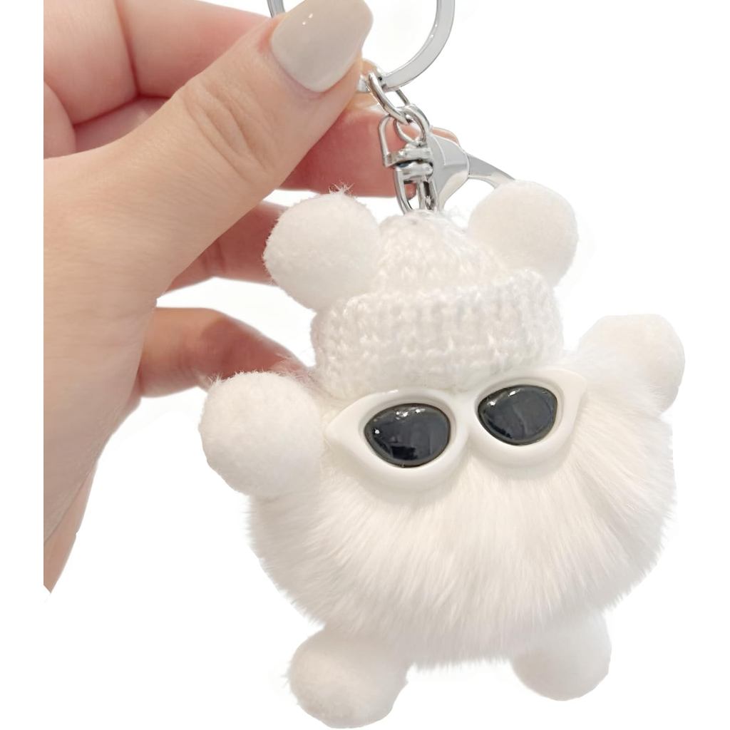 Chaveiro De Pelúcia Fofo Com Chapéu De Malha E Óculos De Sol , Charme Macio Para Mochilas Chaves