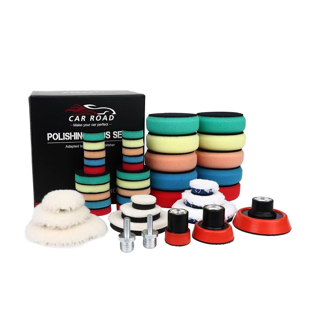 Kit de Almofadas de Polimento de Espuma para Carro, 44 Peças de Almofadas de Polimento e Lustro de 1, 2 e 3 Polegadas, K