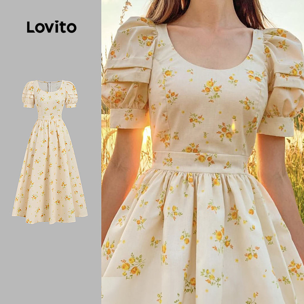 Lovito Vestido Boho Para Festa Vestido Amarelo Exquisito Para Primavera/verão Para Mulheres L157ED117 em Oferta na Shopee