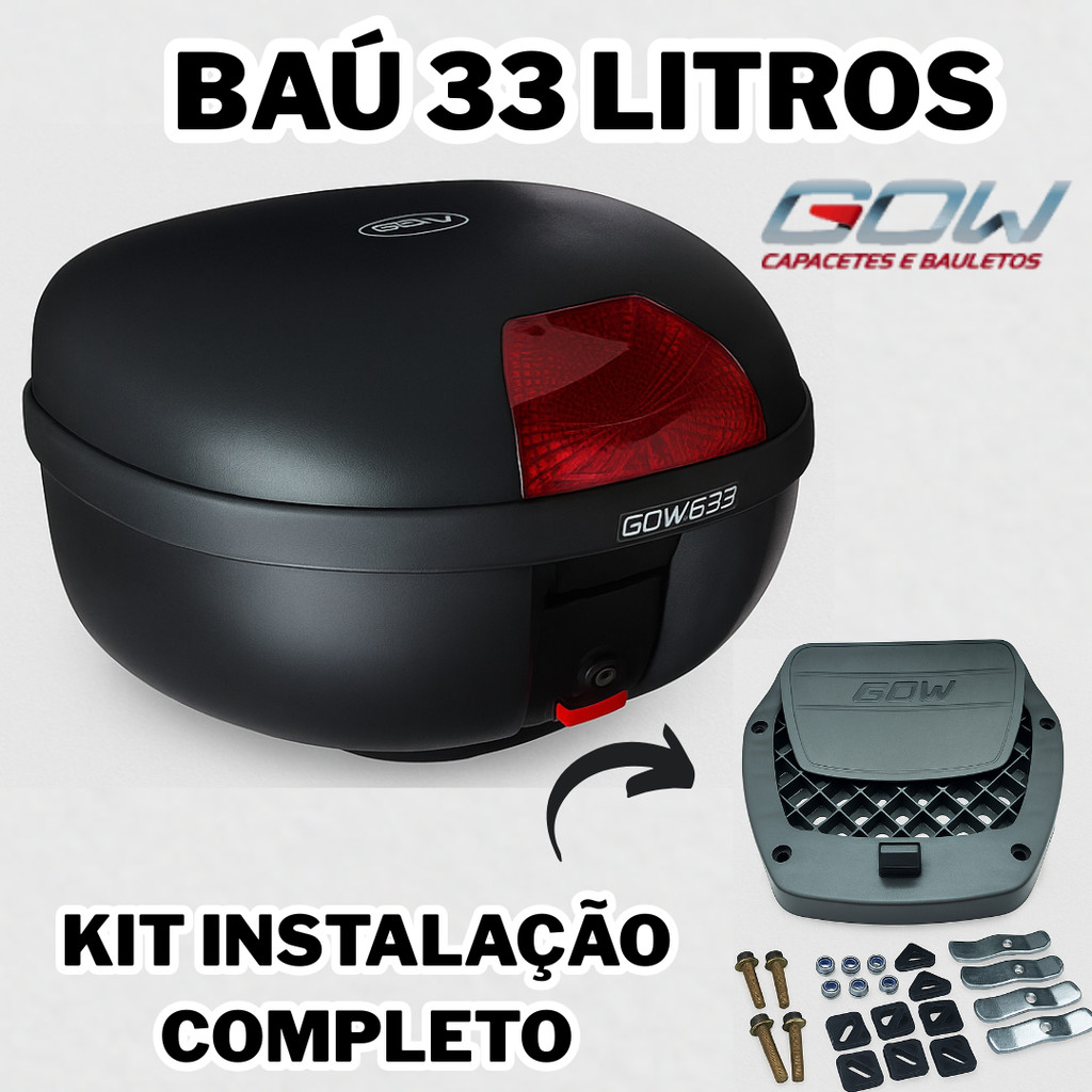 Baú Moto Bauleto GOW 33 Litros Preto Com Refletor em Oferta na Shopee
