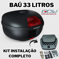 Baú Moto Bauleto GOW 33 Litros Preto Com Refletor