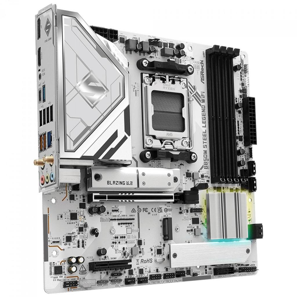 Placa Mãe ASRock B850M Steel Legend WiFi, Chipset B850, AMD AM5, mATX, DDR5, Branco · foto 2