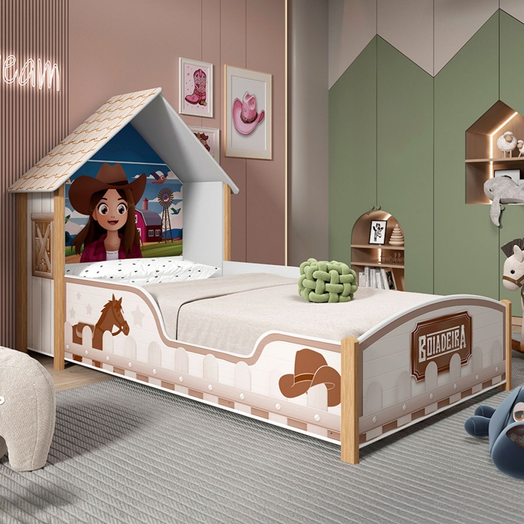 Cama Infantil Boiadeira Casinha 100% Mdf Branco - Gelius