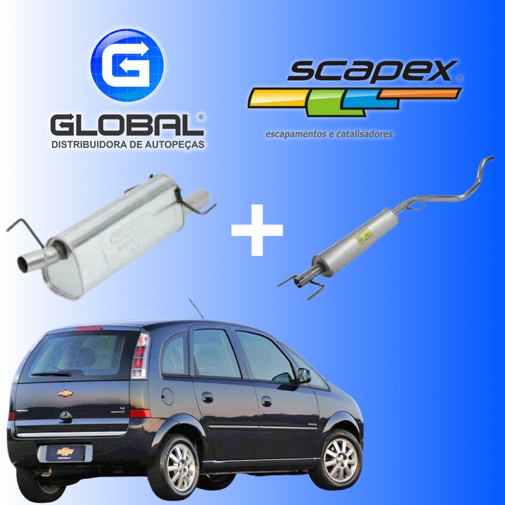 Kit Escapamento Silencioso Traseiro e Intermediario Meriva 1.4 1.8 Scapex