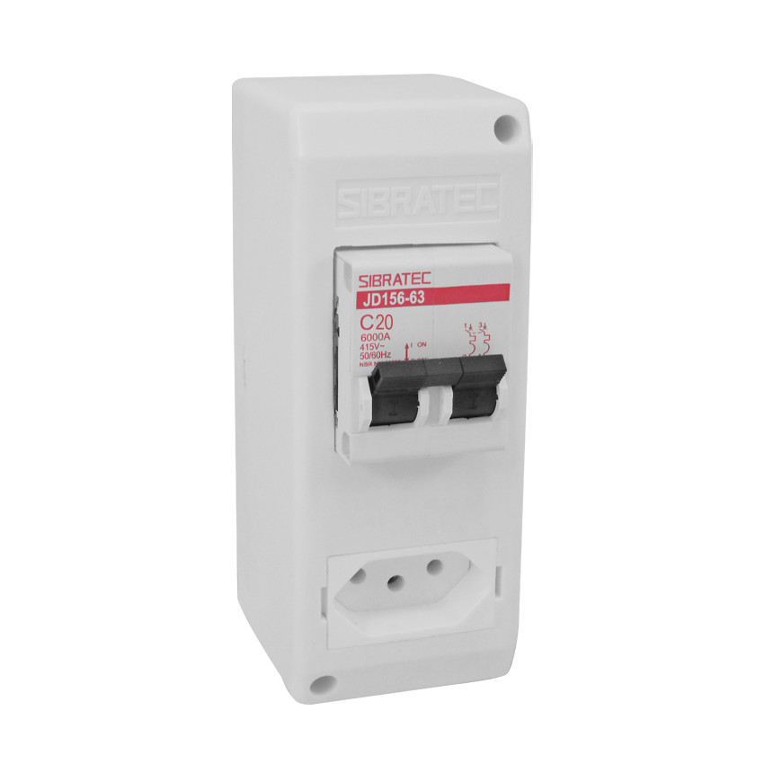 Caixa de Sobrepor para Ar Condicionado com Disjuntor Bipolar + Tomada 2P+T 10A e 20A padrão NBR