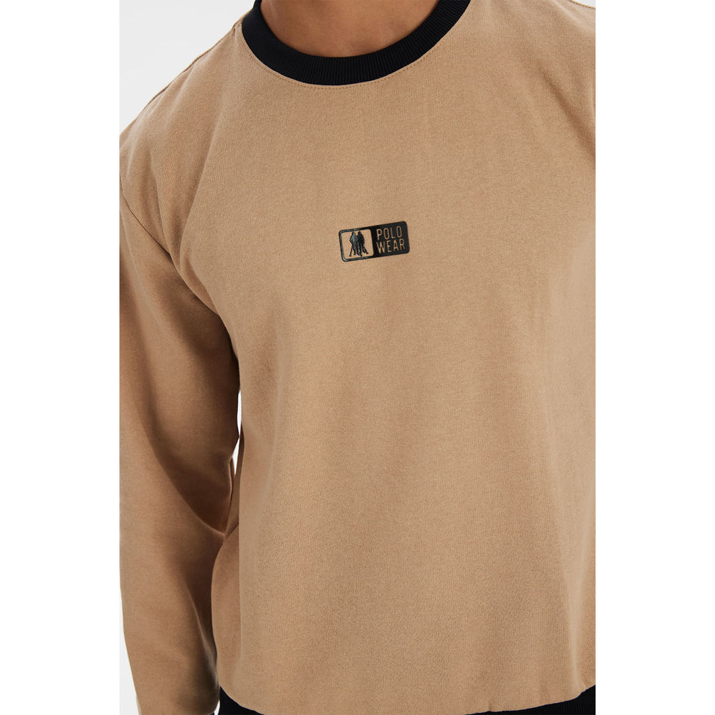 Detalhes do Blusa Moletom Masculina Gola Careca Polo Wear Bege Claro