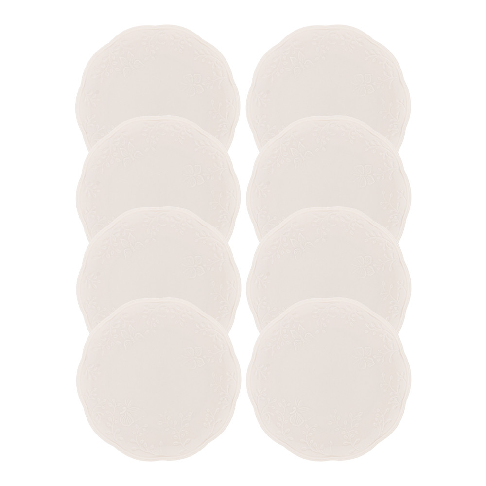 Jogo 8 Prato de Sobremesa Porcelana New Bone Butterfly Branco Off White Lyor 19cm