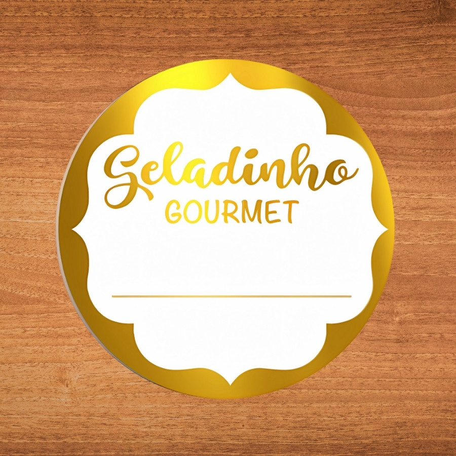 Adesivo Redondo "Geladinho Gourmet" - Ref.2107 - Hot Stamping - 2,5x2,5cm - 50 unidades - Stickr - Rizzo