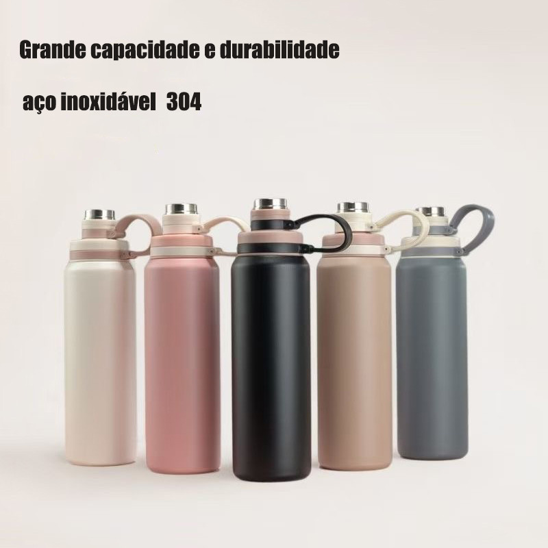 🥤Garrafa térmica portátil de grande capacidade em aço inoxidável 304 para esportes e ciclismo ao ar livre, com canudo