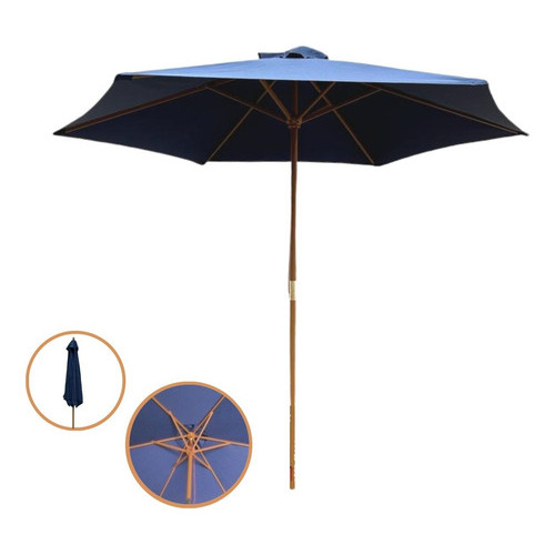 Ombrelone De Madeira Azul 2,40m Importway Proteção UV Perfeito Para Piscina, Praia E Jardim
