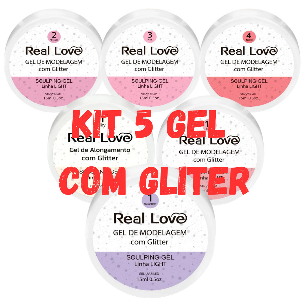 Kit Com 5 Gel Sculpting Com Glitter Cores Aleatorias - Real Love