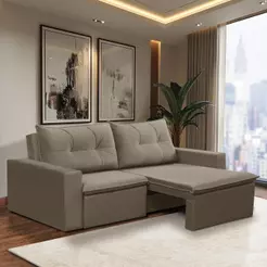 Sofá Retrátil 2 Lugares 1,80m Luna Suede Cappuccino Adonai Estofados