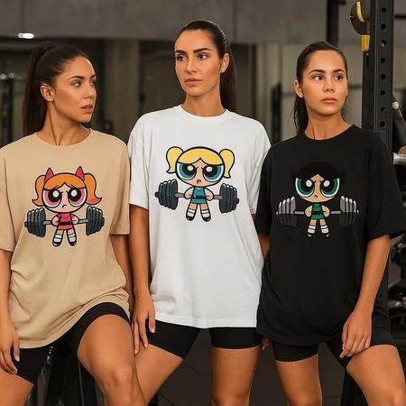 Kit 3 Camiseta Feminina Algodão Premium Adulto Plus Size Infantil Streetwear Super poderosas Docinho Lindinha Florzinha