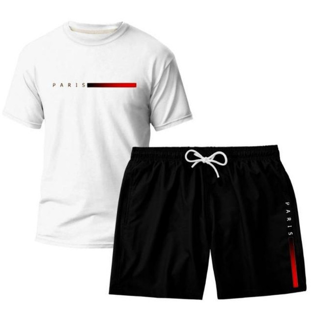 Kit Camisa Camiseta Masculina + Short Tactel Paris Lançamento Treino Academia Esporte Verão