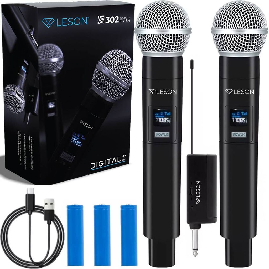 Leson Microfone Duplo Digital 2.4GHz Wireless Recarregável Igreja Evento Karaokê em Oferta na Shopee