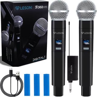 Leson Microfone Duplo Digital 2.4GHz Wireless Recarregável Igreja Evento Karaokê em Oferta na Shopee