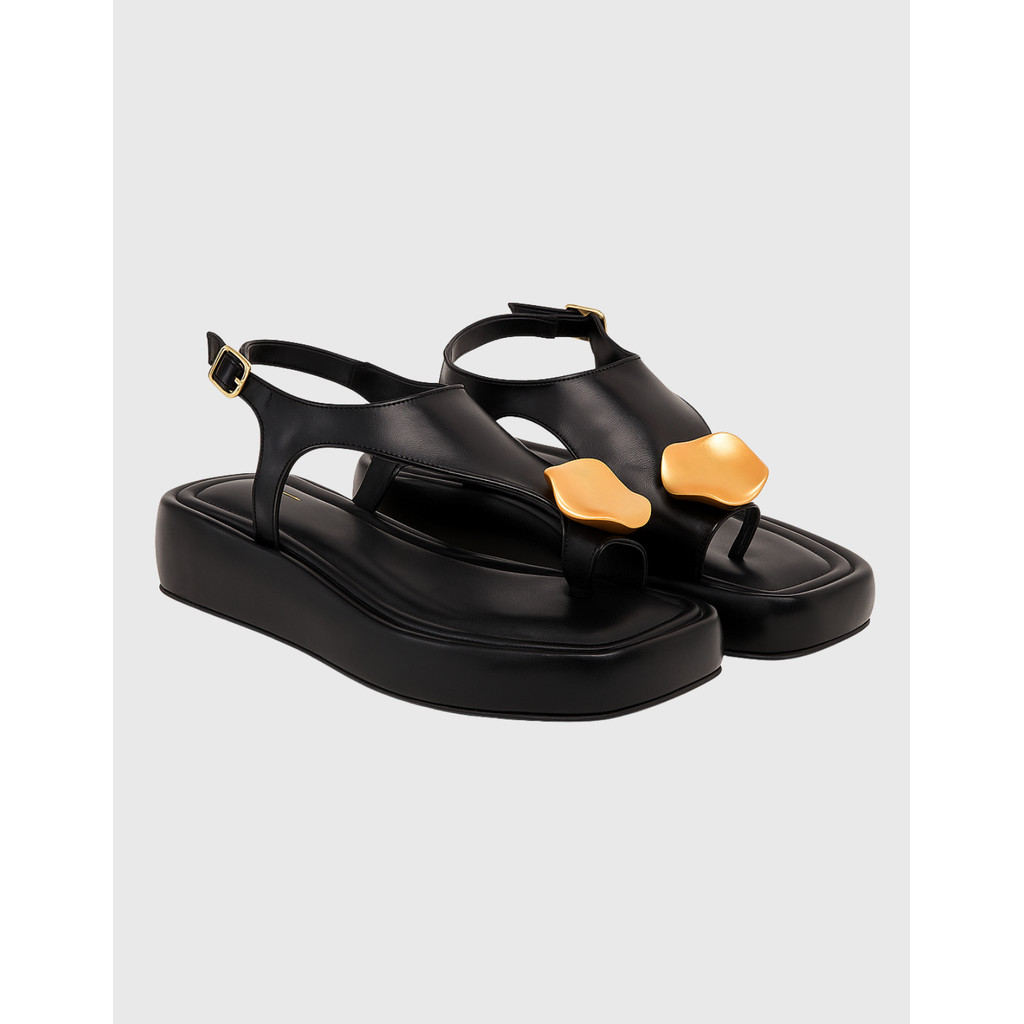 Sandália Feminina Flatform Confortável Plataforma Aplicação Dourada Casual