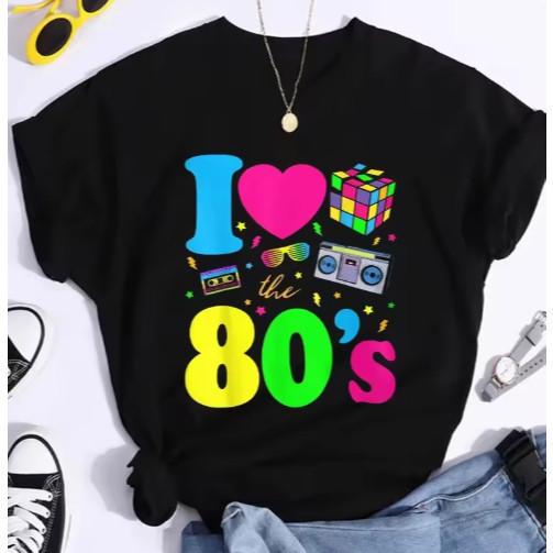 Linda Camiseta Blusa Feminina Estilosa Estampada I Love 80s Anos 80 100% Algodão Lançamento Tshirt em Oferta na Shopee