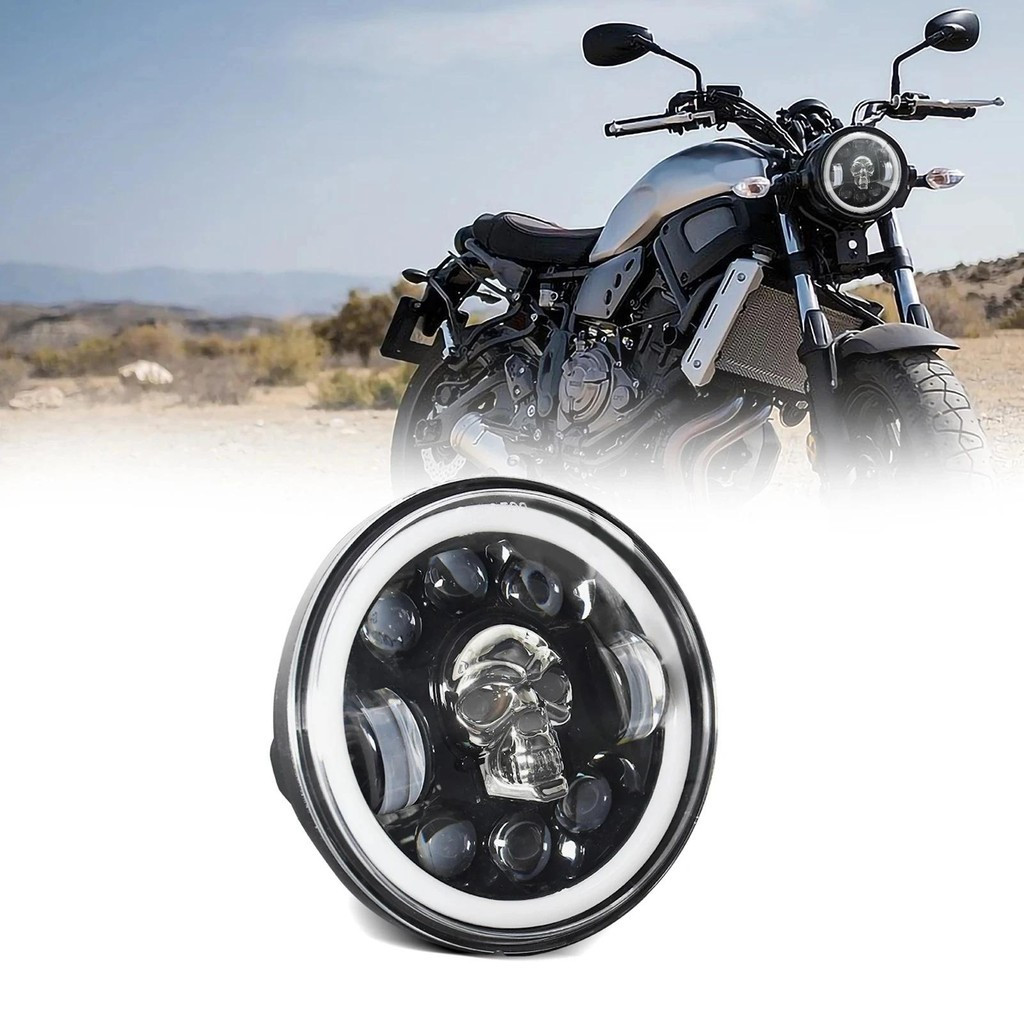 Farol de LED para Motocicleta de 5,75 Polegadas, Estilo Caveira, com Luz Alta/Baixa, Sinal de Seta, DRL, Luz de Olho de 