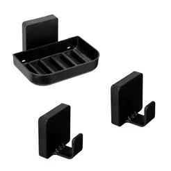 Kit 2 Gancho Suporte de Toalha e Saboneteira de Parede Adesivo Black - Arthi