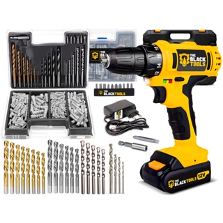 Furadeira Parafusadeira 12v 3/8 Bivolt + Jogo Kit 300 Peças Brocas E Buchas The Black Tools em Oferta na Shopee