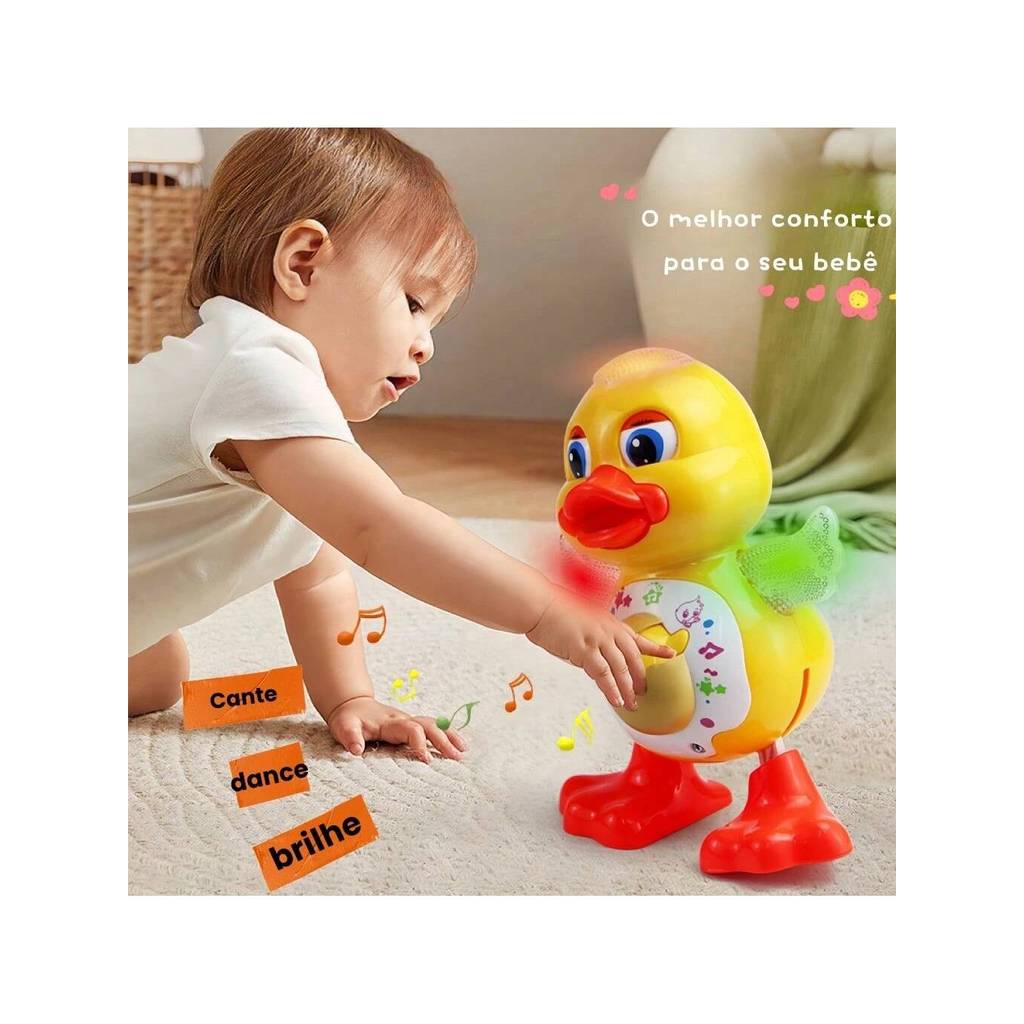 Patinho Pato Dançarino Brinquedo Musical Dança Anda Mexe Luz E Som para bebê