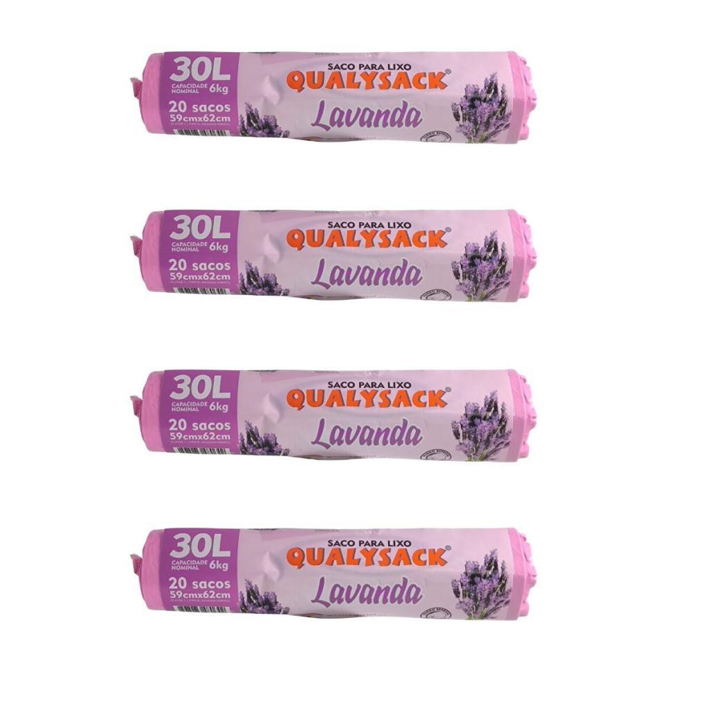 Kit 4 Saco de Lixo Aroma Lavanda 20 Unidades - 30 Litros