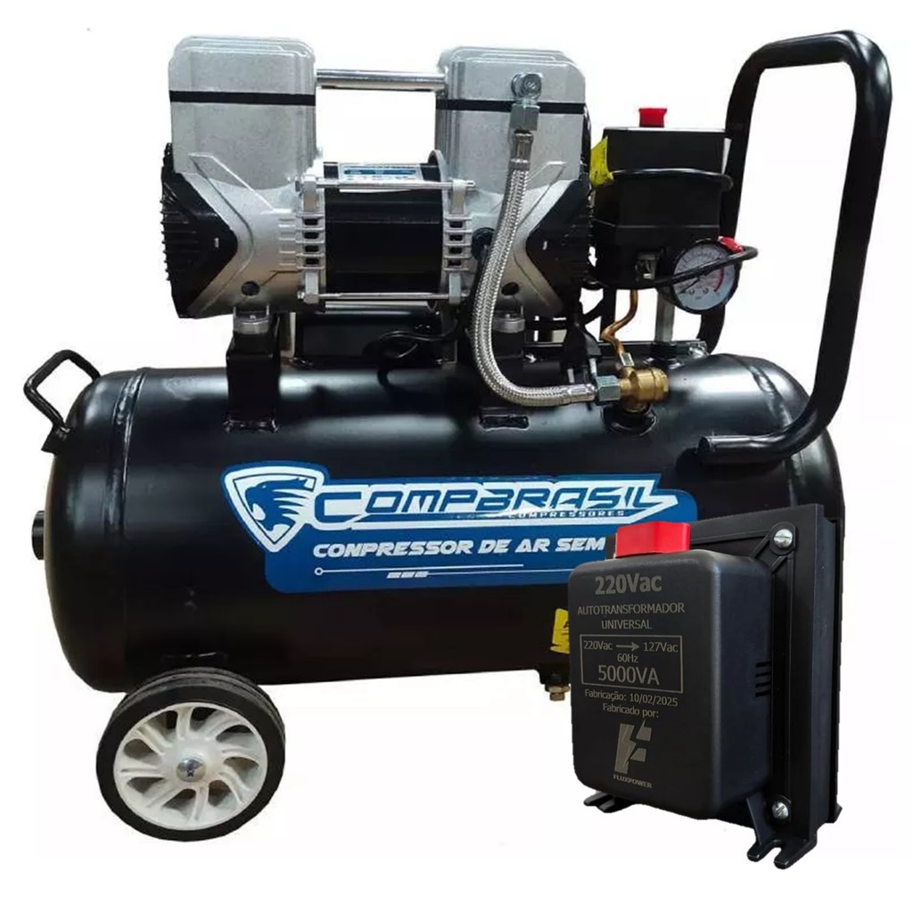 KIT Compressor de Ar Sem Óleo 1200-25L Tra. Bivolt 127-220V