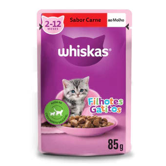 Ração Úmida Whiskas Sachê Carne ao Molho para Gatos Filhotes 85 g