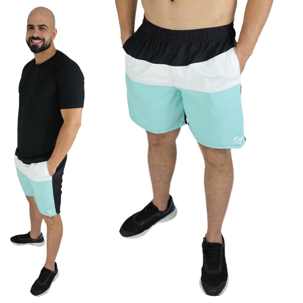 Bermuda Shorts De Elastico Com Bolsos Piscina Praia Elástico Tactel Passeio Treino