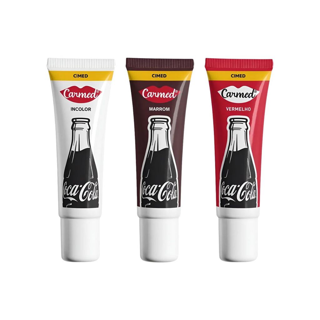 Kit Carmed Hidratante Labial Coca-Cola 3 Unidades 10 G - Textura Cremosa, Brilho Suave e Hidratante