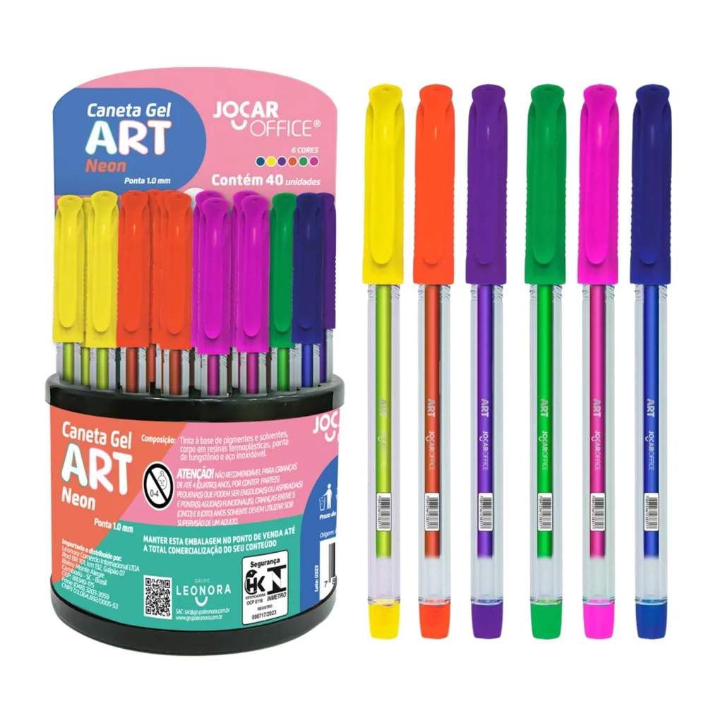 Caneta Gel Art 1.0 Neon - Dispenser com 40 Unidades Sortidas Jocar Office Leonora - 97930 em Oferta na Shopee