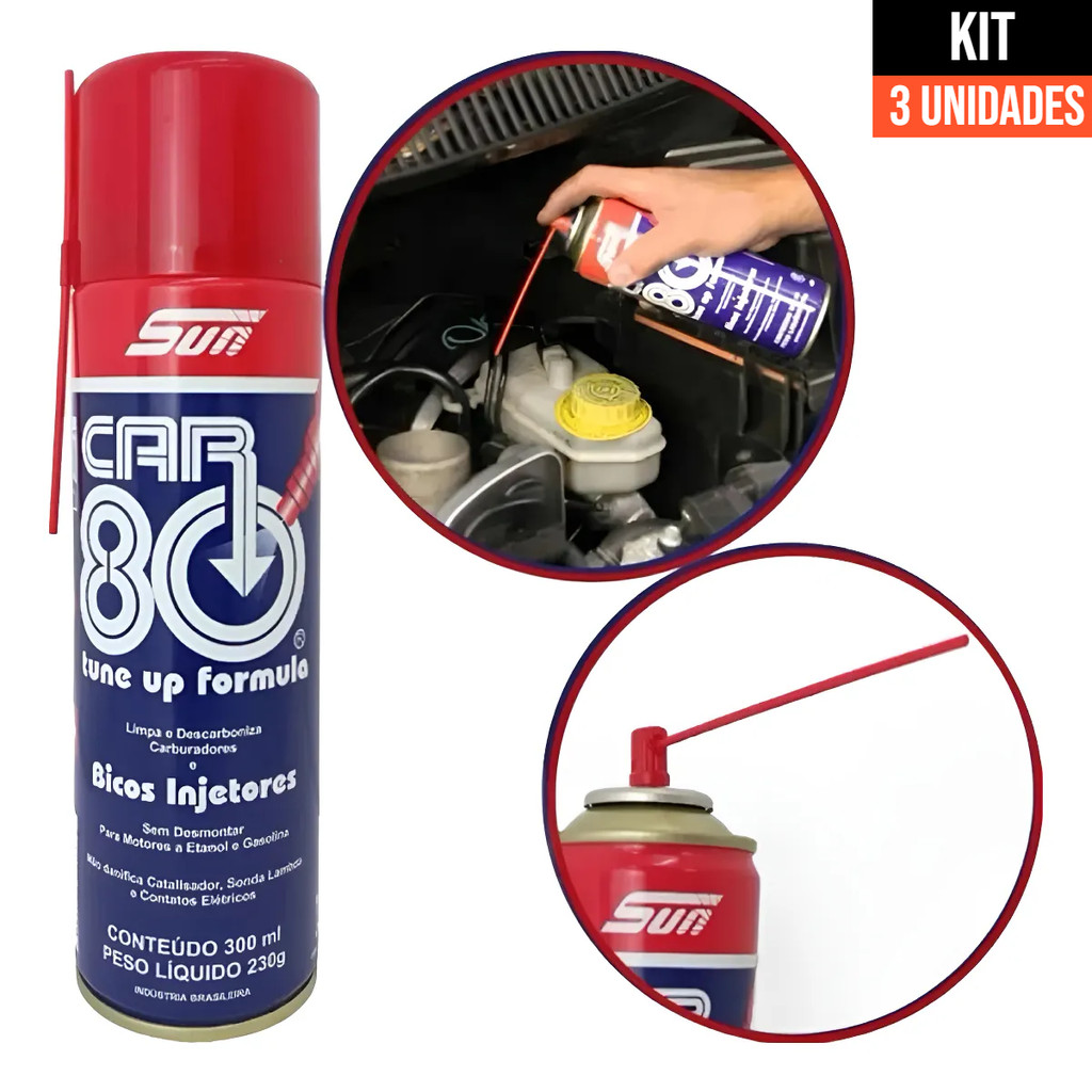 Kit C/3 Descarbonizante Car80 Spray Limpa Bico Carburadores 300ML