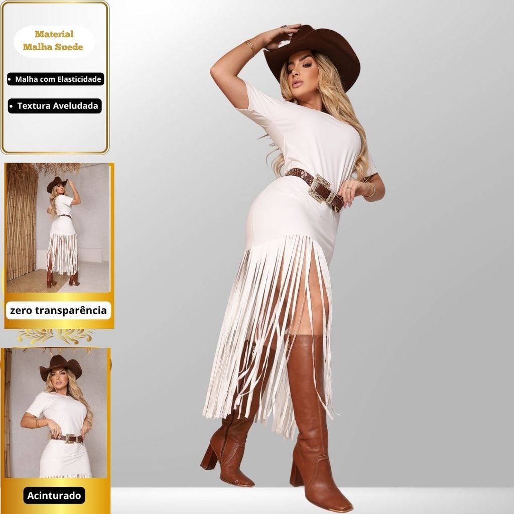 VESTIDO SUEDE COM FRANJA RODEIO ANA CASTELA P AO GG