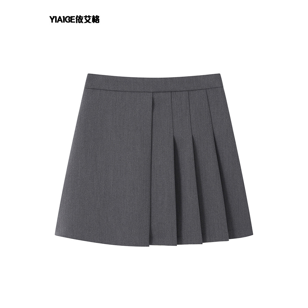 Terno cinza a linha saia feminina 2025 primavera verão novo estilo Design Irregular saia plissada cintura alta saia curt