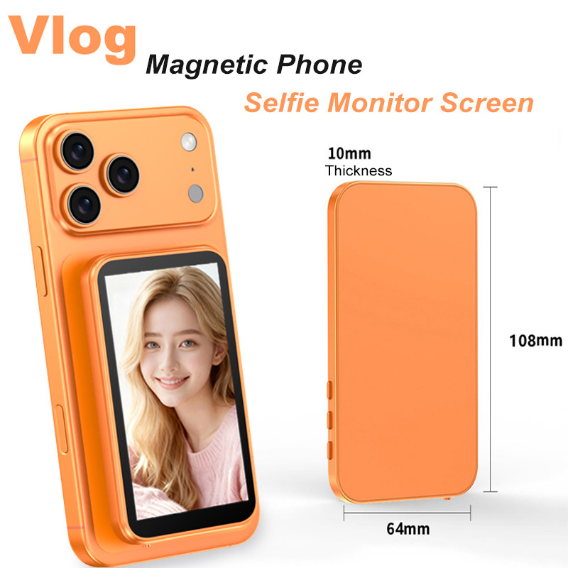 Monitor Magnético De Selfie Com Câmera Traseira Vlog Para iPhone E Android Zoom , Bateria Grande , Controle Bluetooth , 