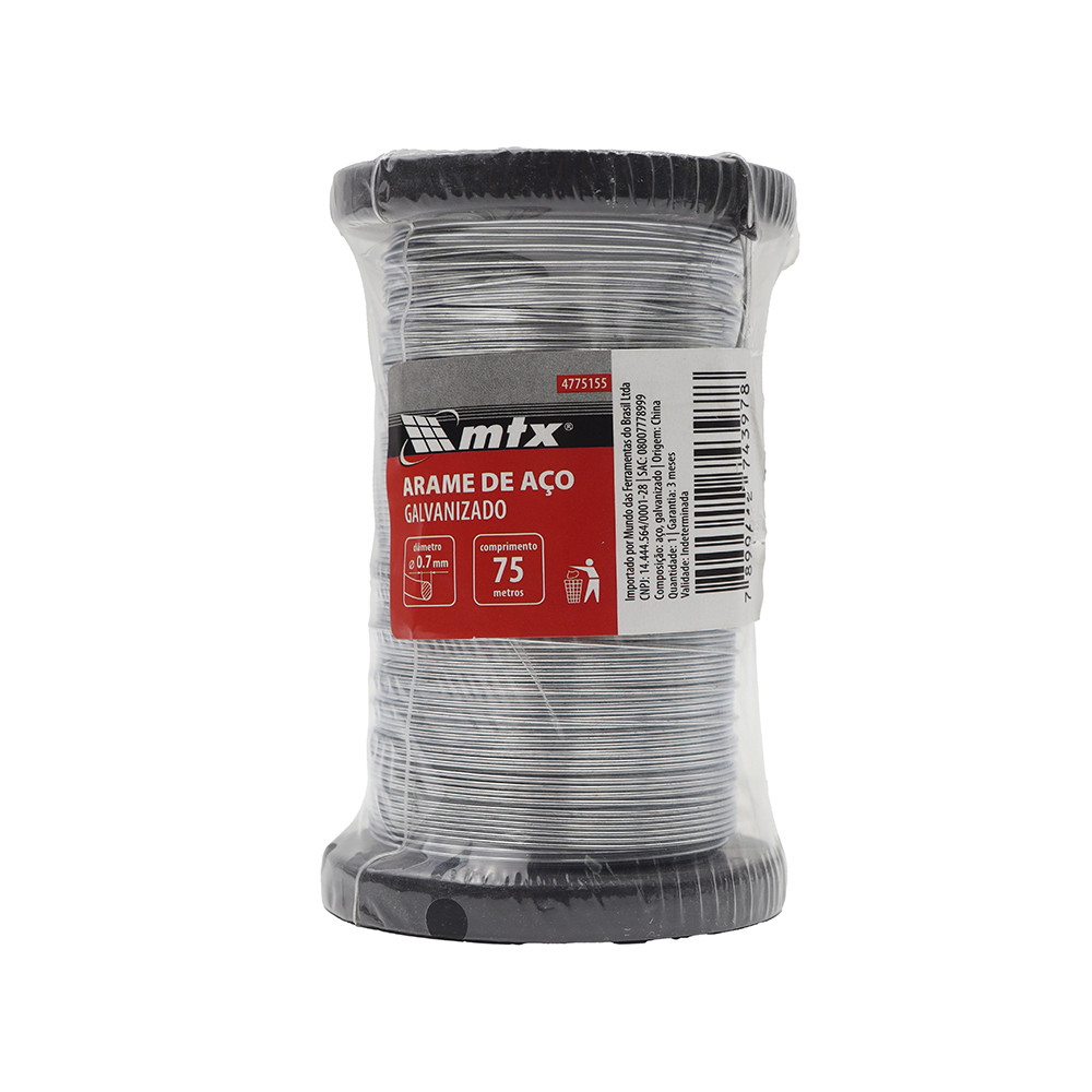 ARAME DE ACO, GALVANIZADO, 0,7MM, COMPRIMENTO 75M, 0,210KG, 1PC // MTX em Oferta na Shopee