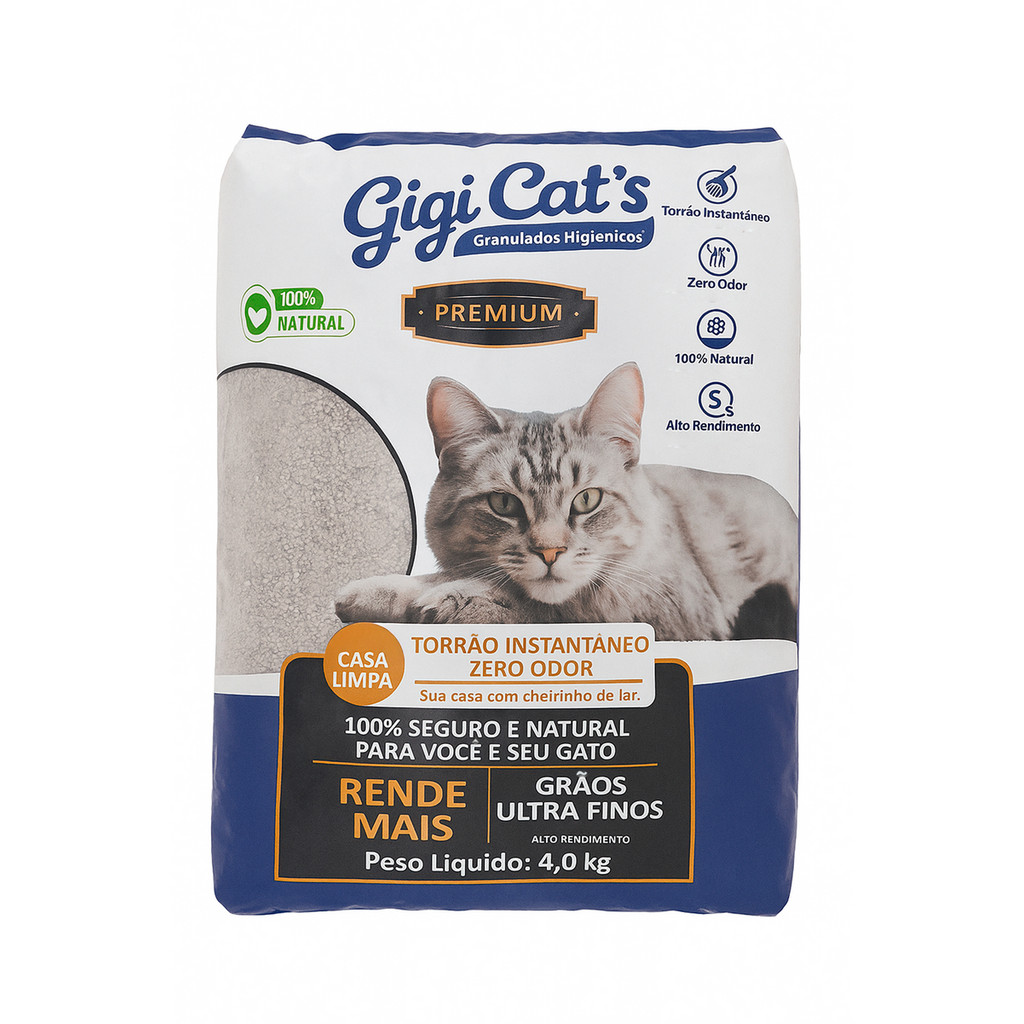 Areia Gigi Cat’s Premium 4kg Torrão Instantâneo Zero Odor