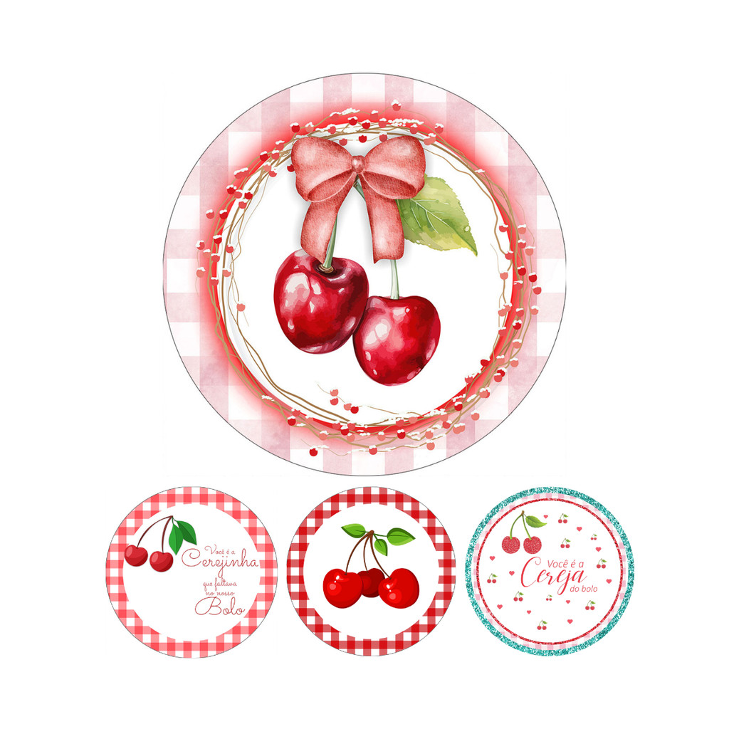 Painel Redondo Festa Pequeno Decoração de Mesa 50x50cm Cerejinha em Oferta na Shopee
