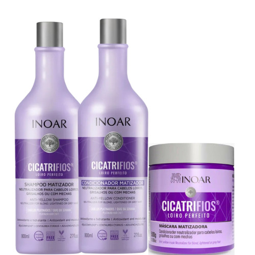 KIT INOAR CICATRIFIOS LOIRO PERFEITO SH 800ML+COND 800ML+MÁSCARA 500GR em Oferta na Shopee
