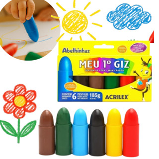 Giz De Cera Infantil Meu Primeiro Giz 6 Cores Acrilex Gizão em Oferta na Shopee