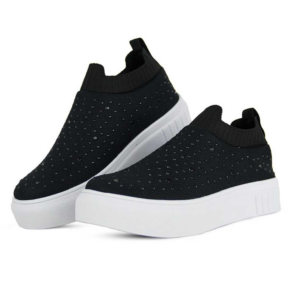 Tenis Meia Casual Feminino Preto com strass tenis feminino meia casual com strass Tênis calca facil