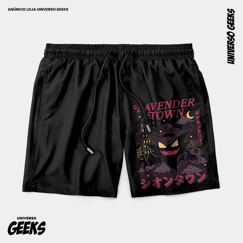 Bermuda Tactel Pokémon Gengar Lavender Town Short Confortável Com Elastano Ideal Lazer Treino Esportes Praia