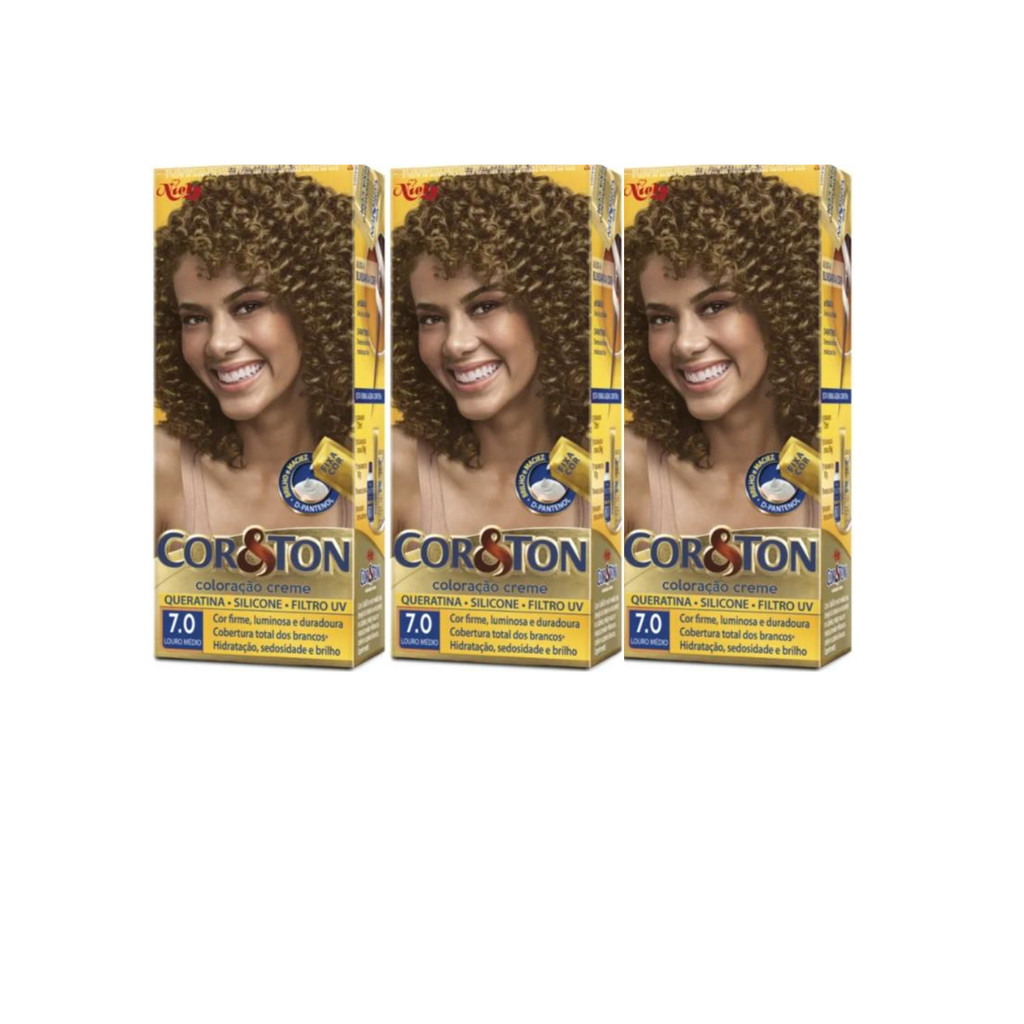Kit 3 Tinta De Cabelo Cor E Ton 7.0 Louro Médio em Oferta na Shopee