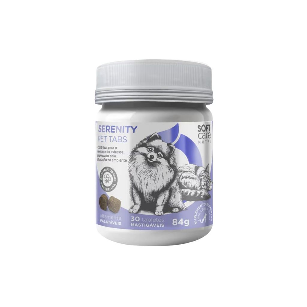 Suplemento Pet Cães Gatos Anti-estresse Serenity Pet Tabs Soft Care Nutri - 30 Tabletes Mastigáveis
