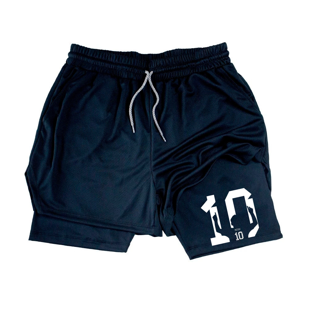 Short de Compressão 2 em 1 Academia Treino Personalizado futebol lionel messi 10 bermuda Fitness Musculação unissex