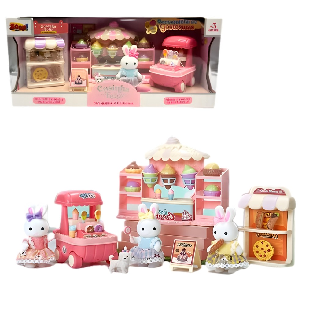 Casinha Feliz Barraquinha De Gostosuras e Carrinho Com Doce + Coelha Estilo Silva Family Brinquedo Colecionável Zoop em Oferta na Shopee
