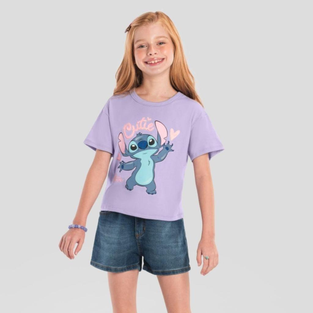 Blusa camiseta infantil menina Stitch manga curta Brandili REF.36746