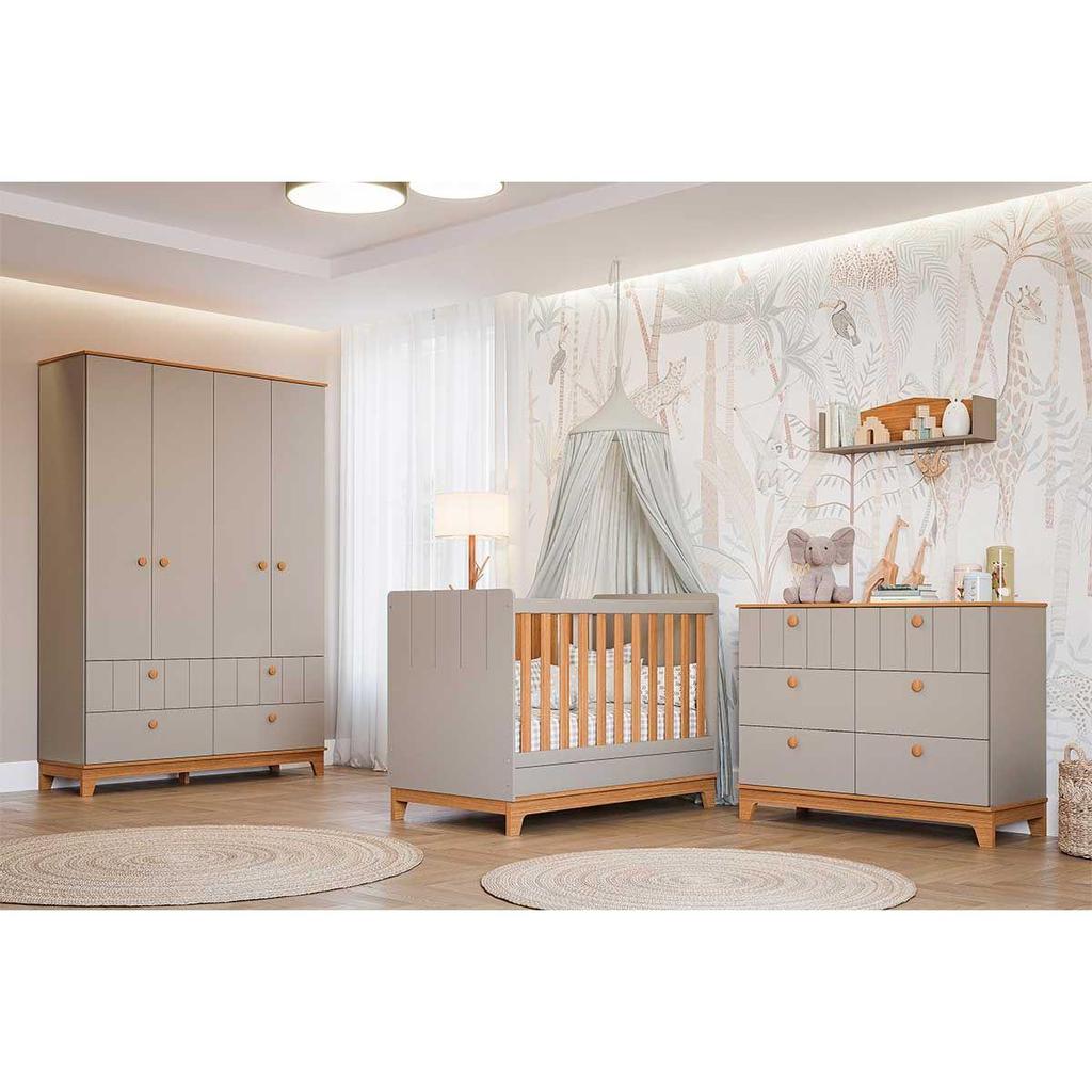 Quarto Infantil Completo Biscoito 3 Peças (Guarda Roupa+Berço+Cômoda) QI106 Fendi/Nature - Permóbili Baby em Oferta na Shopee