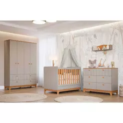 Quarto Infantil Completo Biscoito 3 Peças (Guarda Roupa+Berço+Cômoda) QI106 Fendi/Nature - Permóbili Baby